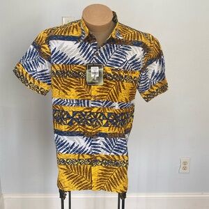 Bula Shirt Mens Harrisons Fiji BSR004‎ Hawaiian Leaves Stripe Print  L